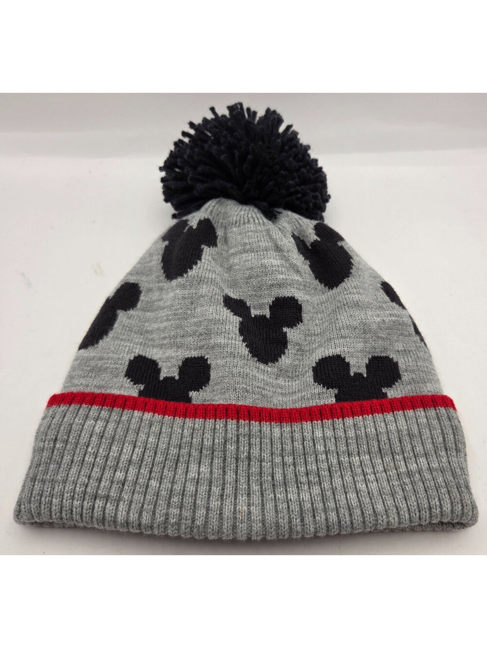 Baby Gap Disney Mickey Mouse Pom Beanie Gray 12-24 Months Fleece Lined